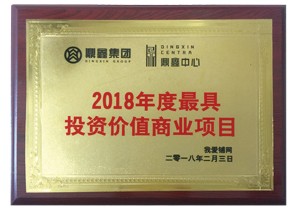 鼎鑫中心项目荣获2018年度最具投资价值商业项目